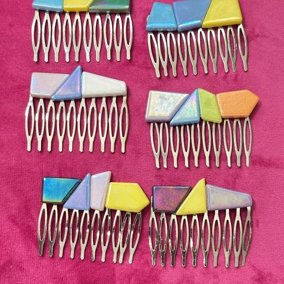 Multicolored Geometric Hair Accessories handmade ceramic tiles hair combs 4134 B - Picture 1 of 9